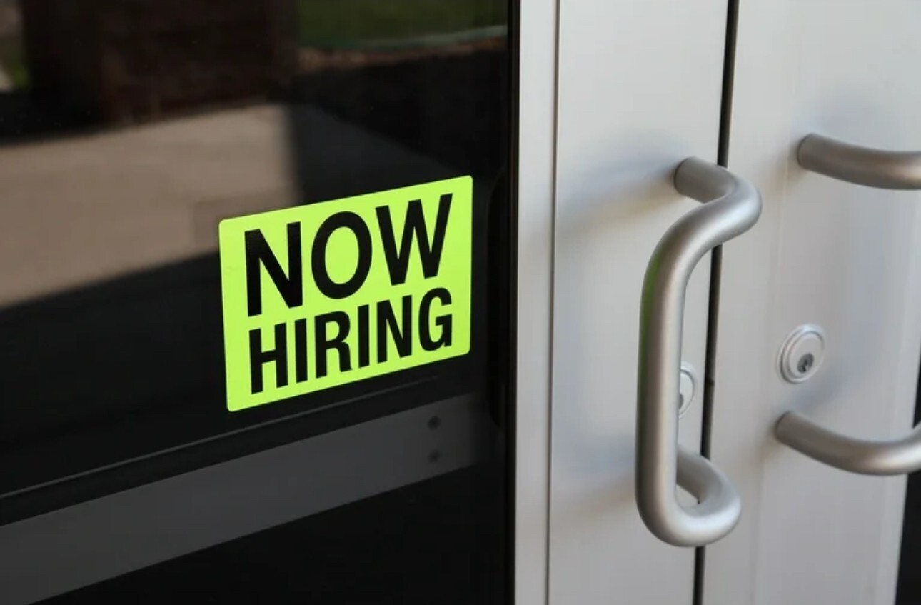 Now Hiring Decal Sticker for Businesses, Store Front Window, 6.5″ x 4.5″, Neon