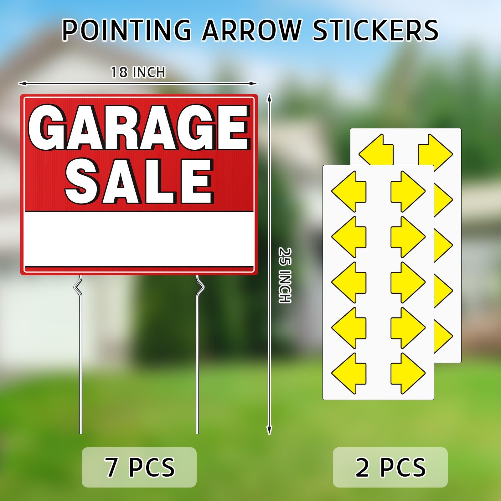 7 Pcs Garage Sale Sign With Metal Stakes, 17″ x 13″, Double-Sided With 20 Dir…