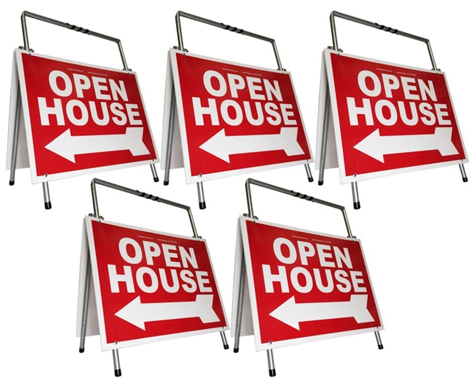 Real Estate Open House Sign Kit Metal A-Frame 5 Pack Red