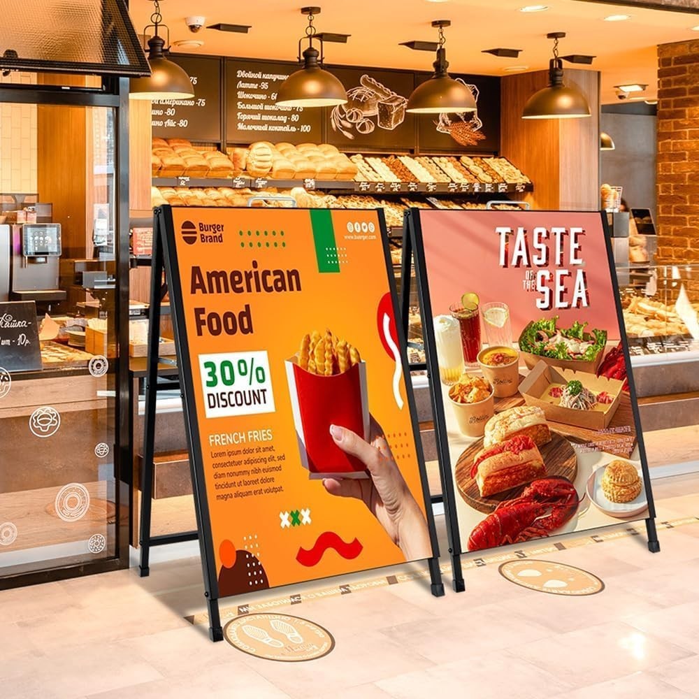 Heavy Duty A-Frame Sidewalk Sign 24×36″ Double-Sided Metal Portable Display