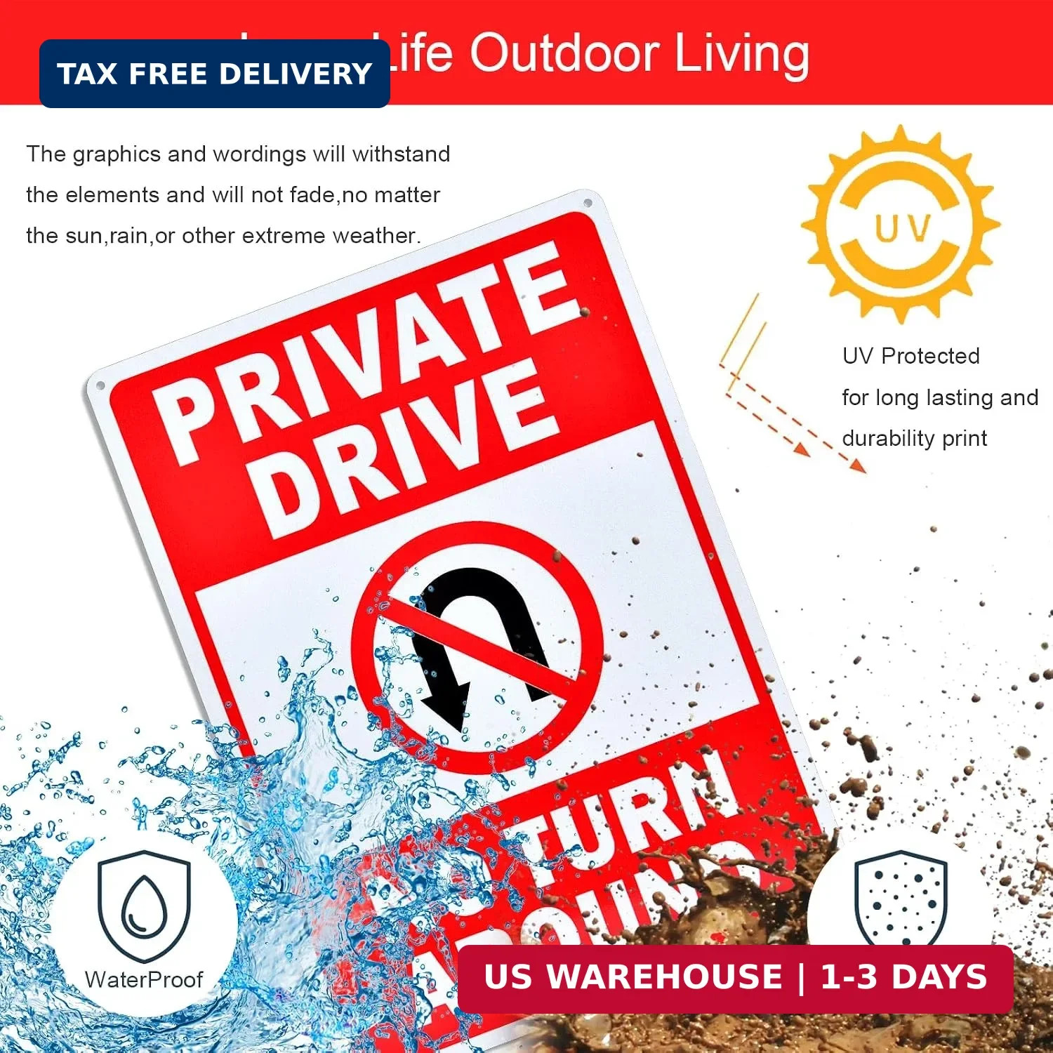 Private Drive Sign, No Turn Around Sign, Driveway Signs No Turnaround, 2 Pack 14