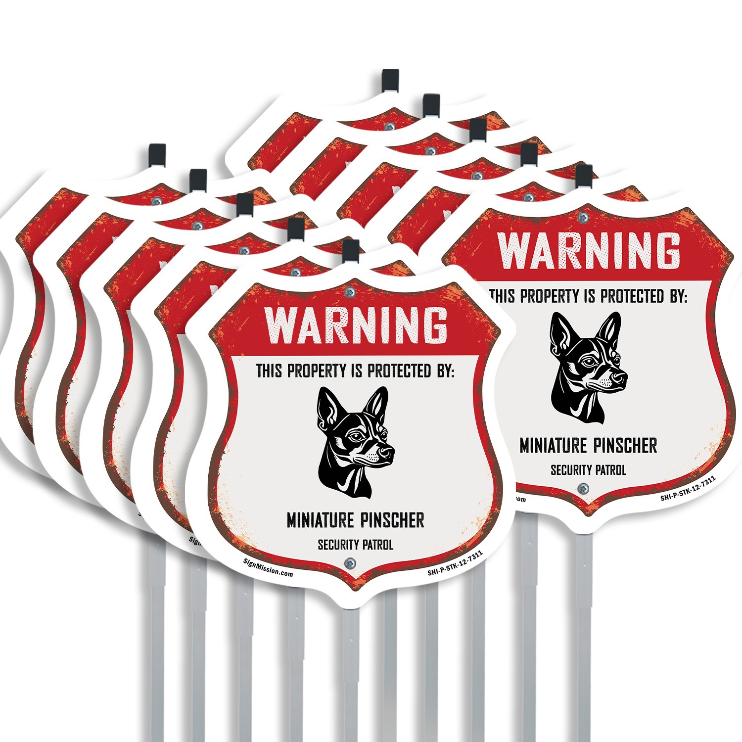 Warning Property Protected by Miniature Pinscher Made in Shield Sign With Stake