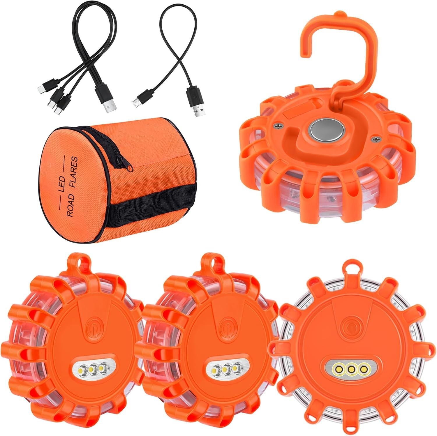 LED Road Flares Rechargeable Safety Flashing Warning Light Roadside Emergency Di