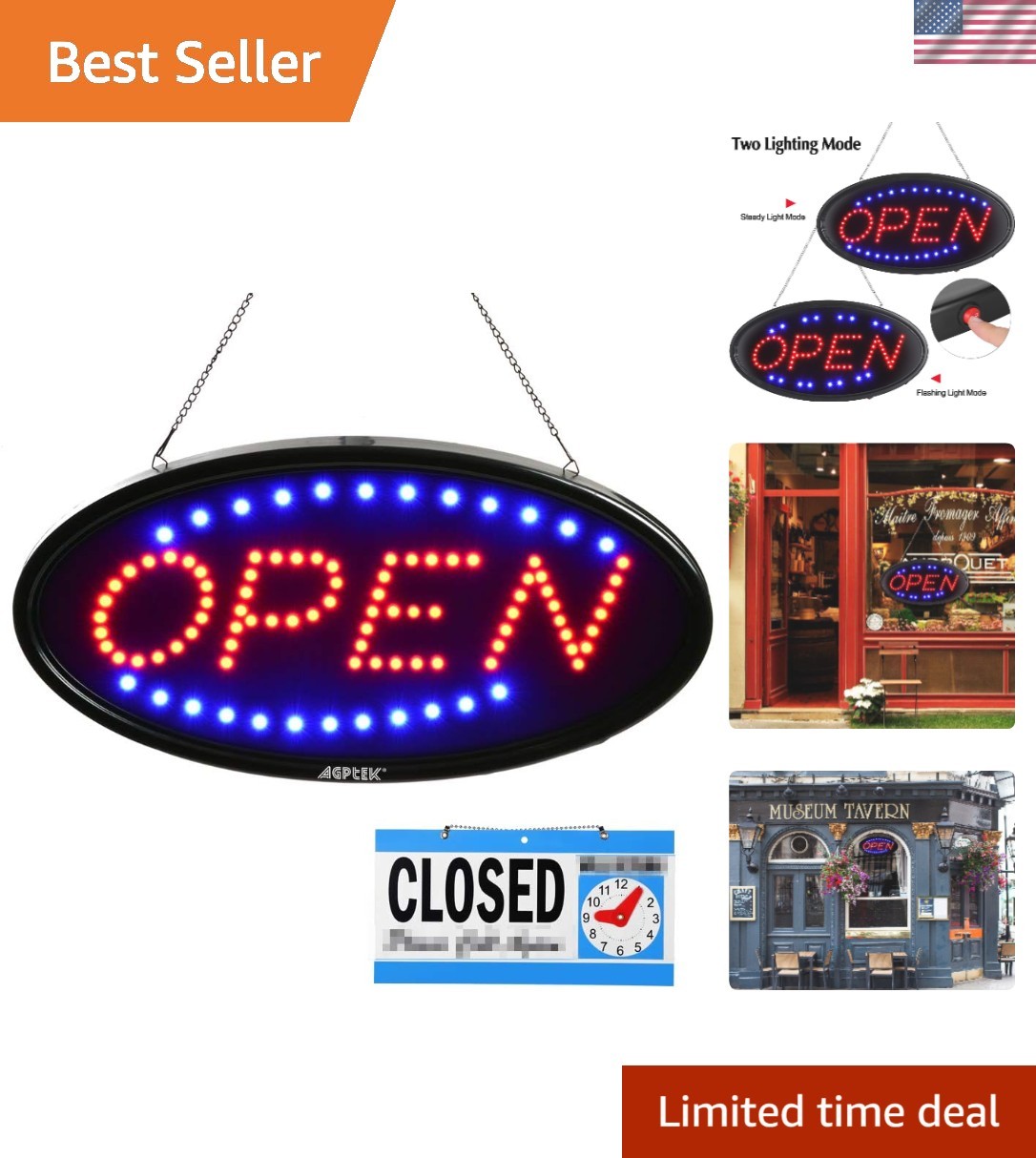 Neon Sign OPEN, 19x10inch LED business open sign advertisement board Electric…