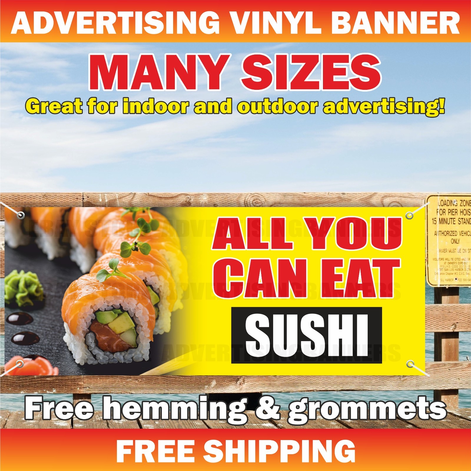 ALL YOU CAN EAT SUSHI Advertising Banner Vinyl Mesh Sign Japanese Food Sashimi