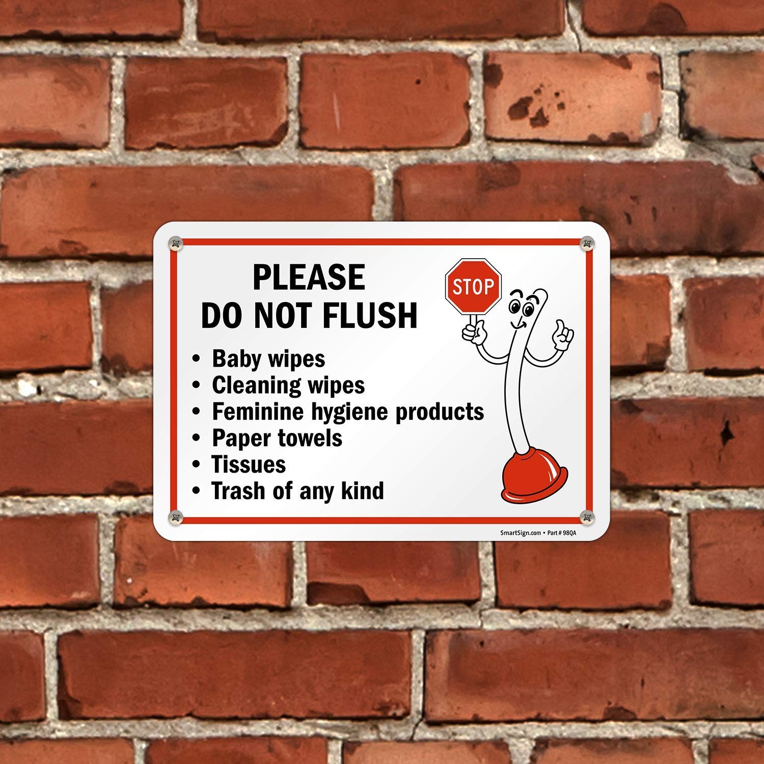 7×10 Do Not Flush Wipes, Feminine Products, Paper Towels, Bathroom Sign, Plastic
