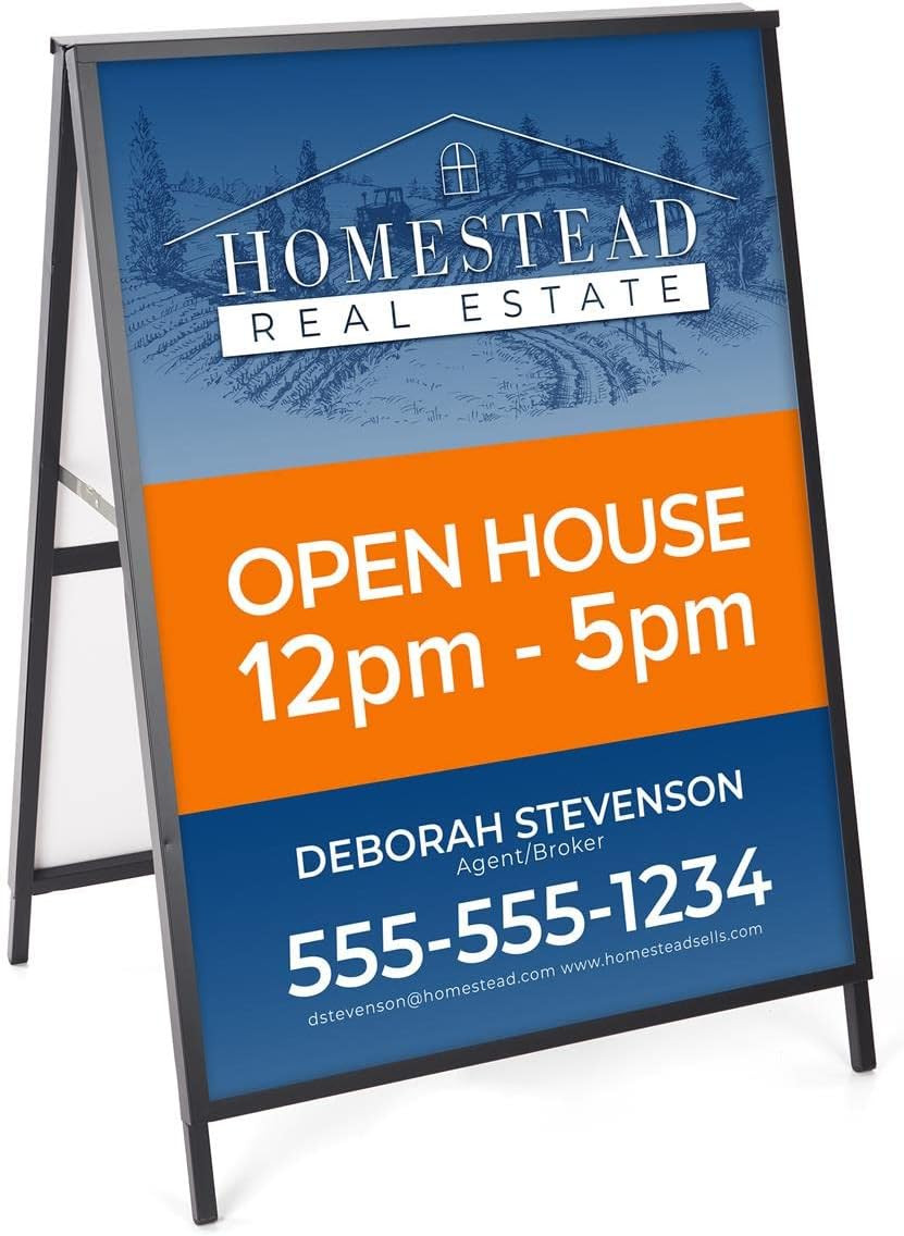 Black Finish Steel Sidewalk Sign Frame, 30-3/8 X 43 X 25-1/4-Inch, Double-Sided,