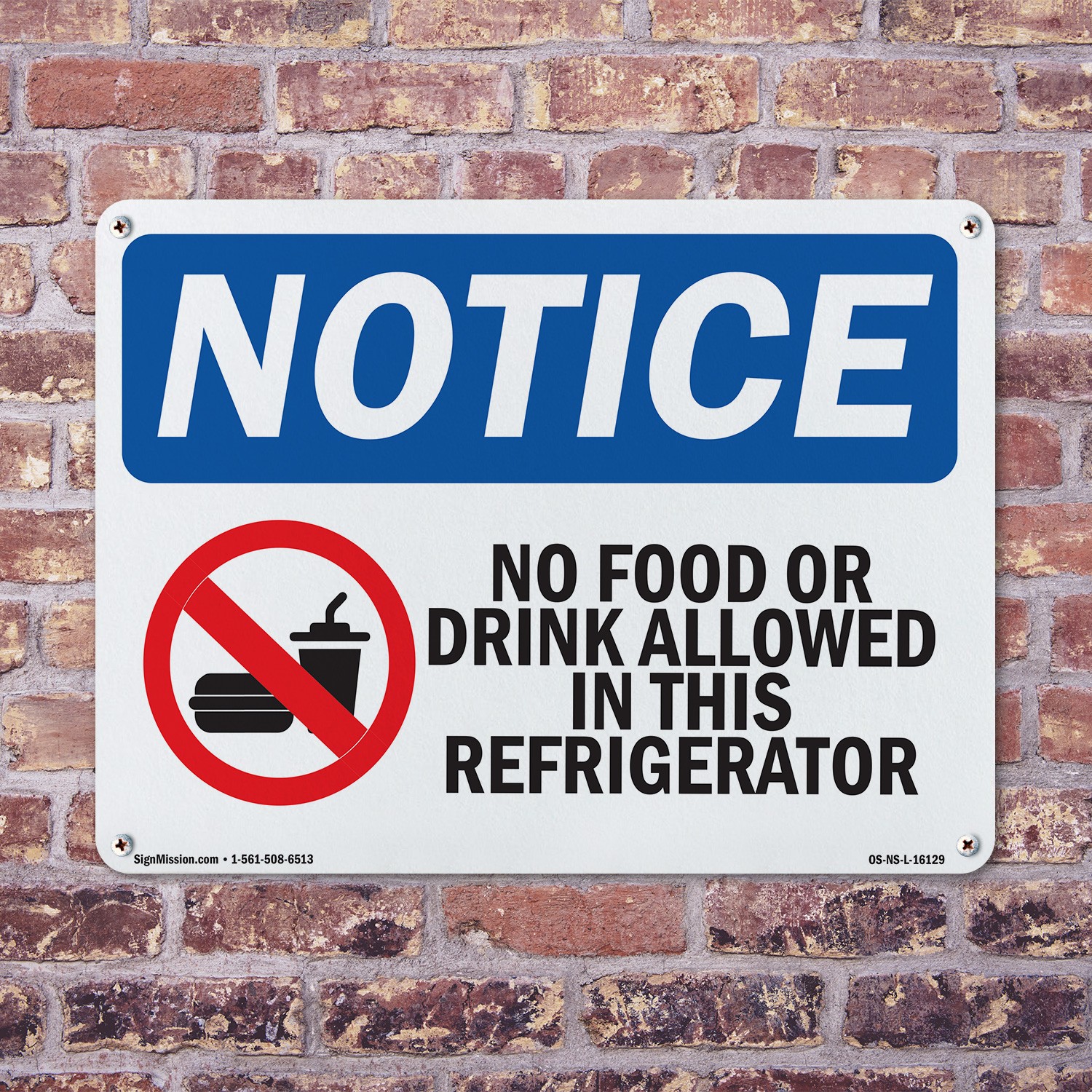 No Food Or Drink In This Refrigerator OSHA Notice Sign Or Decal – 5 or 10 Pack