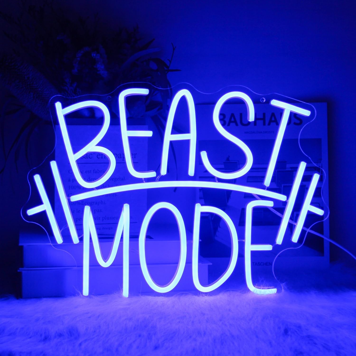 CKTBLEY Beast Mode Neon Sign Blue Letter Neon Gym Signs Motivational Wall Art…