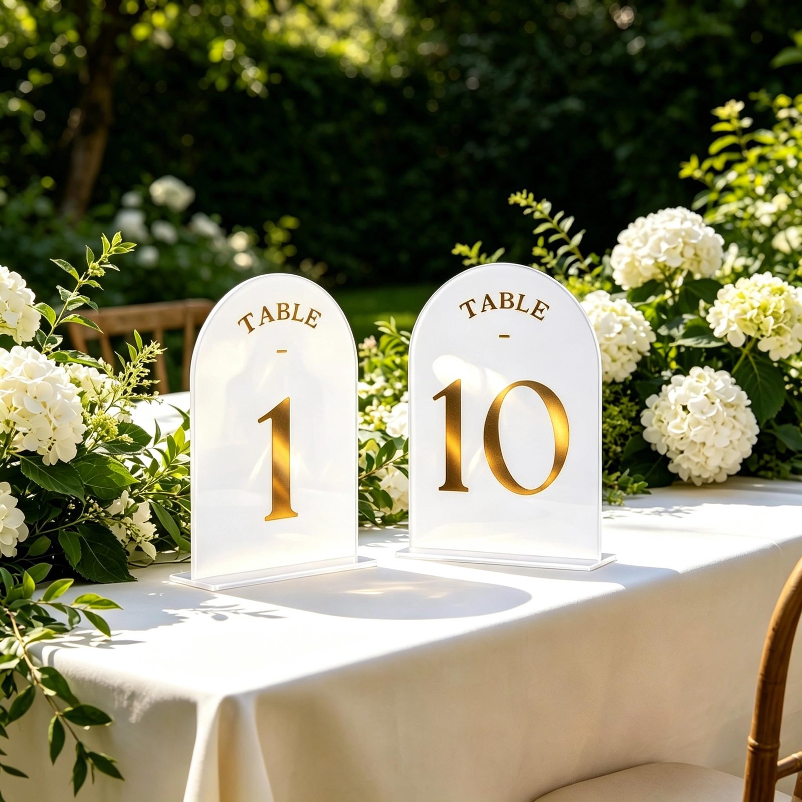 White Acrylic Table Numbers 1-10 with Double-Sided Gold Foil 5×7 Inch Wedding…