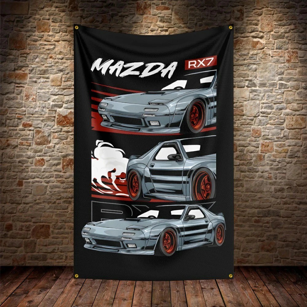 Mazda RX-7 illustration, 150cm x 90cm, Banner, Garage Sign, JDM #7897