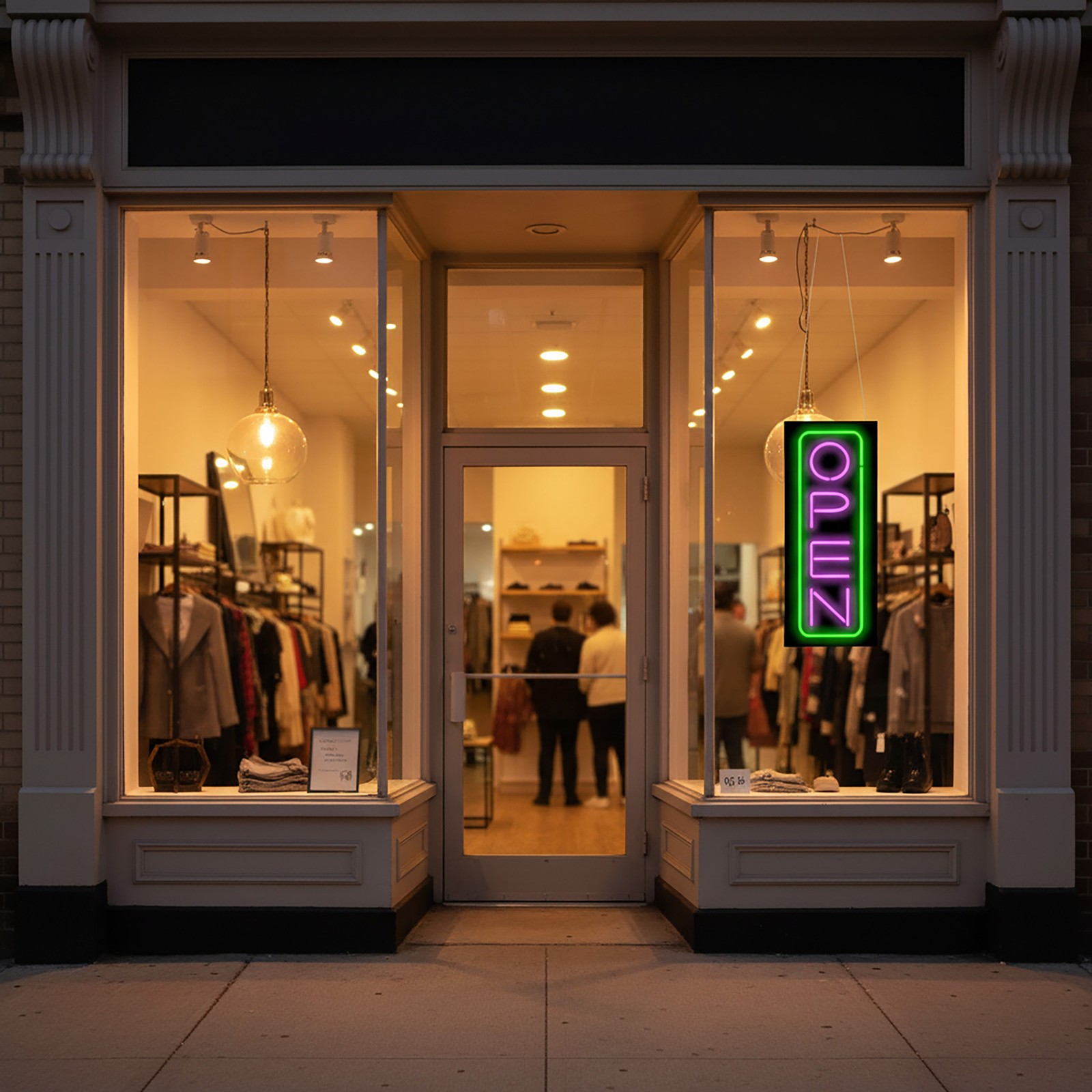 Vertical Deluxe Open Neon Sign – Large 13″ x 32″ – Real Neon Attracts Customers