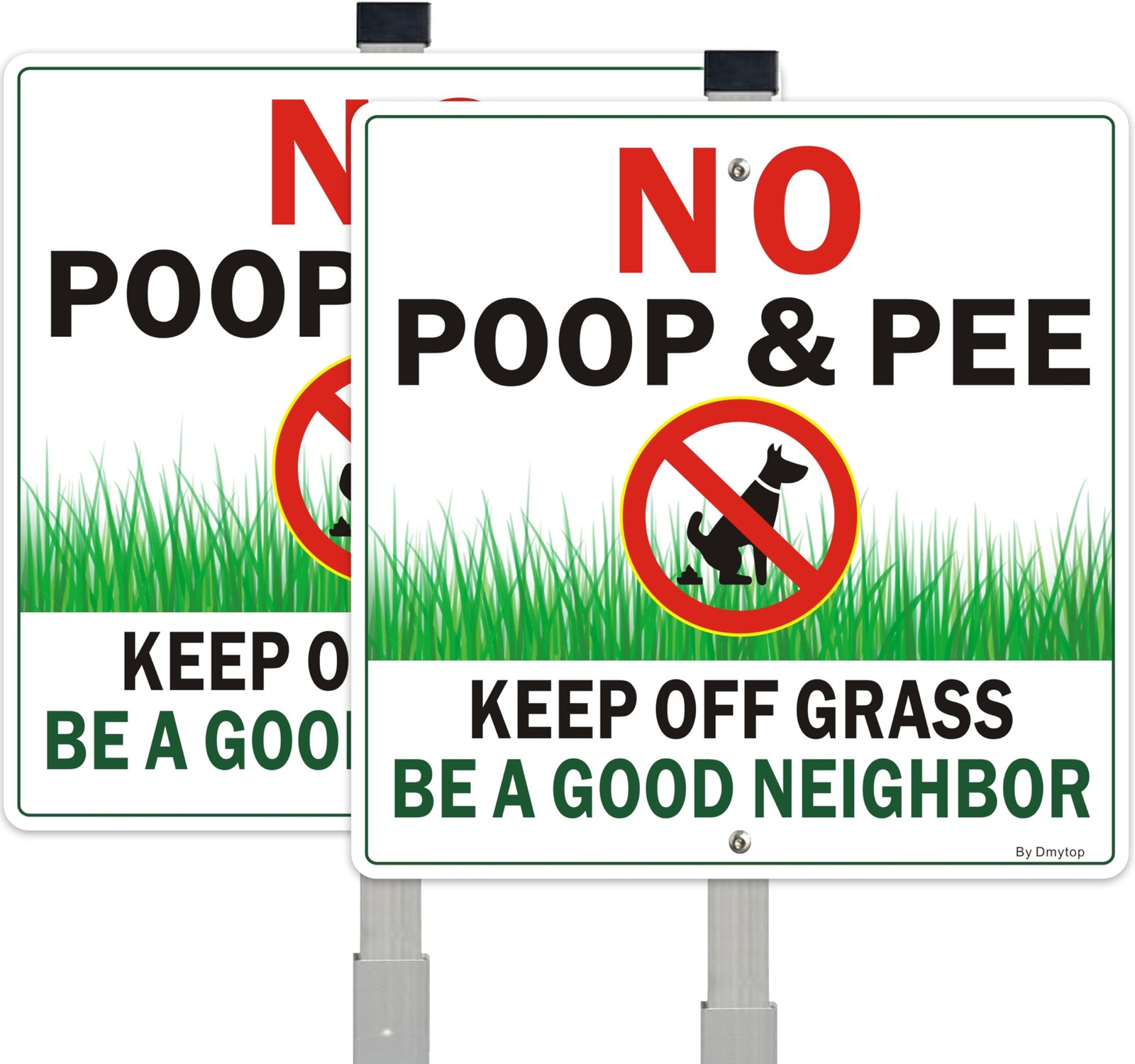 2 Pack No Pooping Dog Signs for Yard – Keep Off Grass Lawn Sign With 28″ Meta…