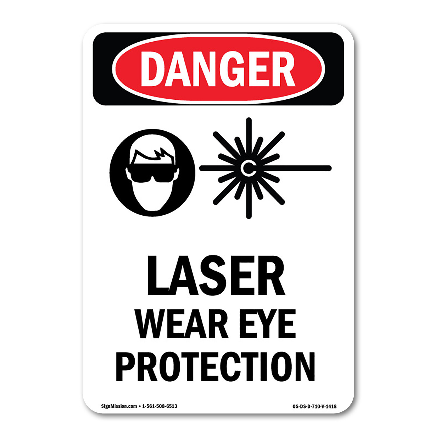 Laser Wear Eye Protection ANSI Danger Sign Metal Plastic Decal