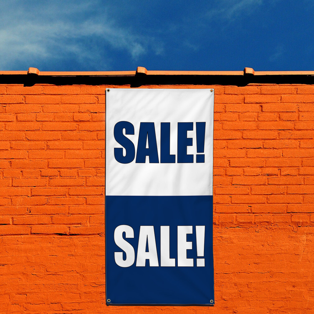 Vertical Vinyl Banner Multiple Sizes Deal! Deal! White Blue Business Outdoor
