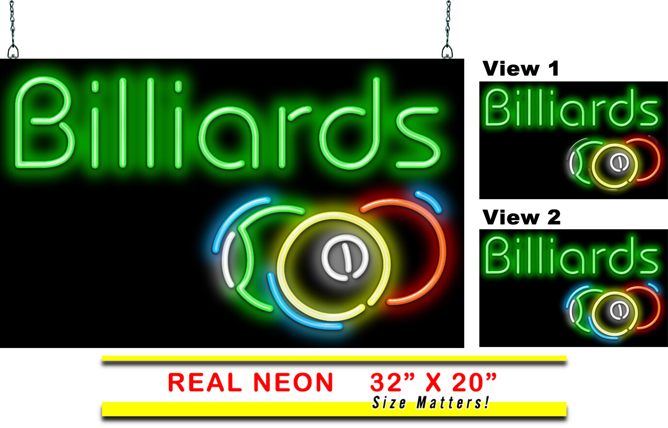 Animated Billiards Neon Sign REAL Neon Window or Wall Use Hand Bent Glass
