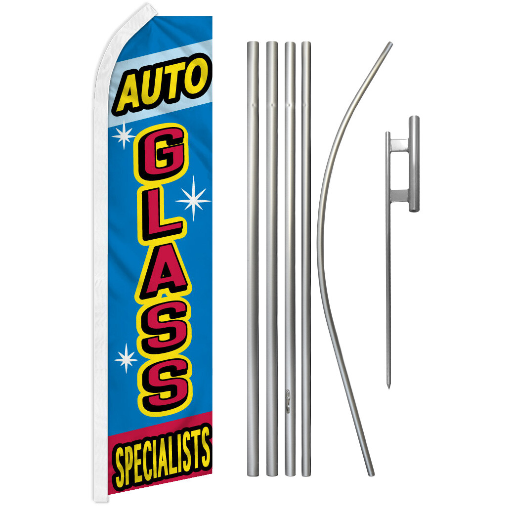 Auto Glass Specialist Advertising Swooper Feather Flutter Flag & Pole Kit Repair