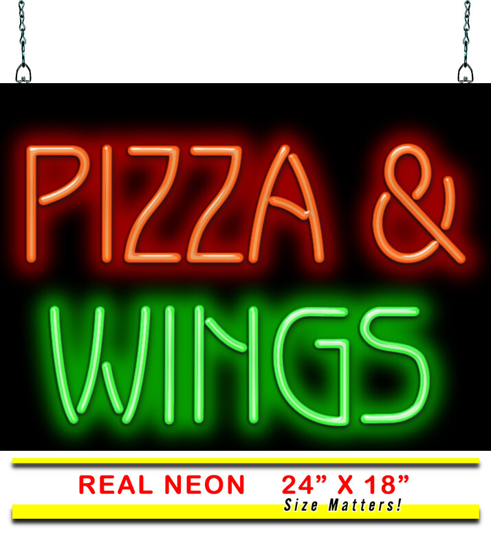 Pizza & Wings Neon Sign – Large 24″ x 18″ – Real Neon Attracts More Customers