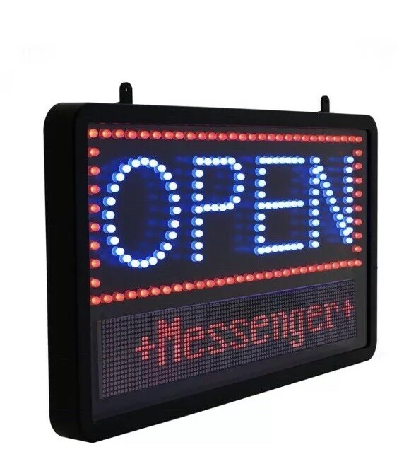 Led Light OPEN Sign Programmable Message Business 20.5″ x 12.75″ Black
