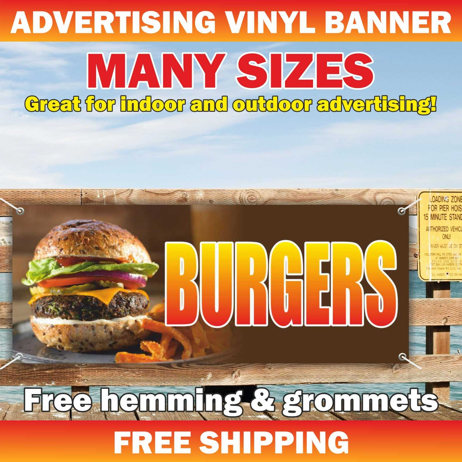 BURGERS Advertising Banner Vinyl Mesh Sign Cheesecake Food Restaurant Bar Cafe