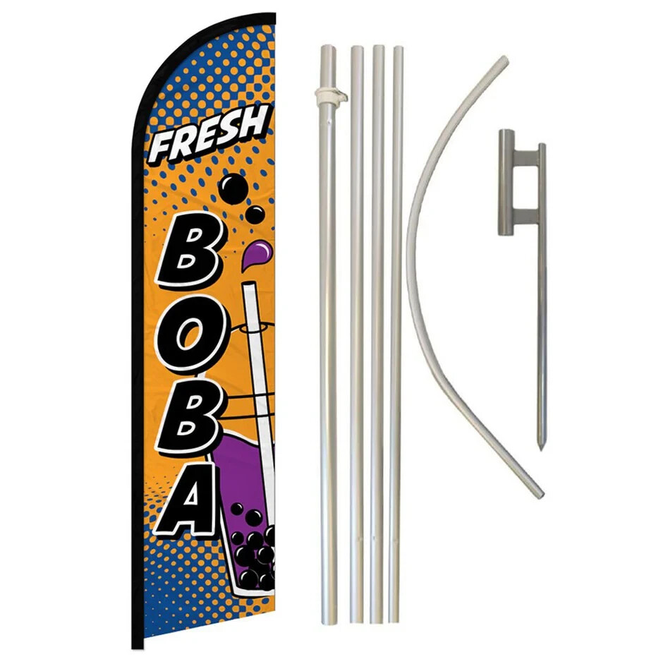 Fresh Boba Windless Advertising Flag & Pole Kit