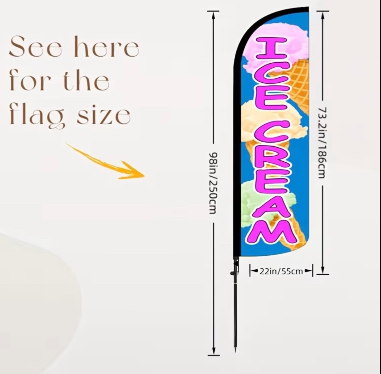 1 Set of Ice Cream Dessert Shop Advertising Banner, Banner with “ICE CREAM” Text