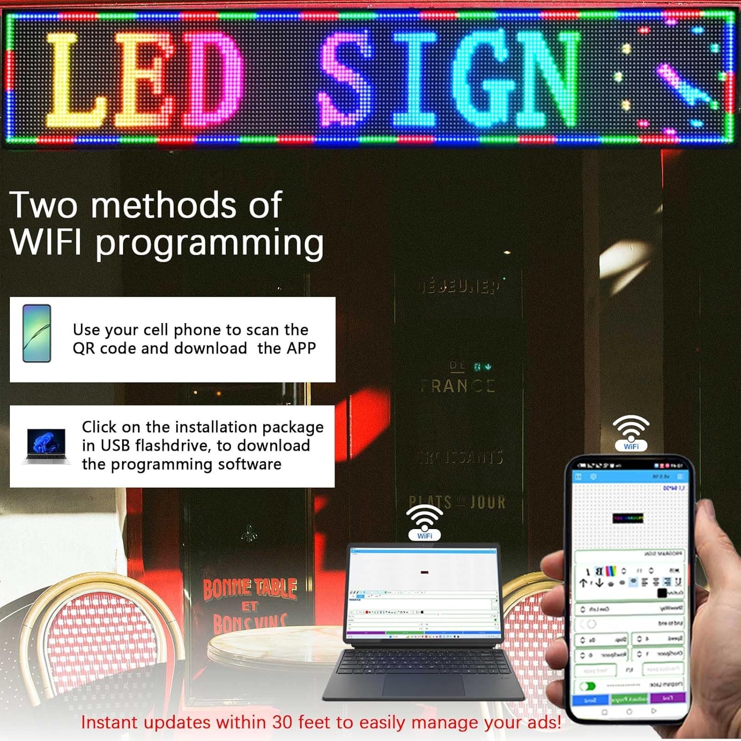 Bright Programmable LED Sign 77″x14″ – Custom Scrolling Message Display