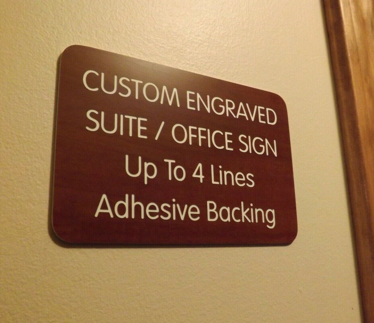 Custom Engraved Mahogany 4×6 Office Suite Sign | Small Business Wall Door Plaque