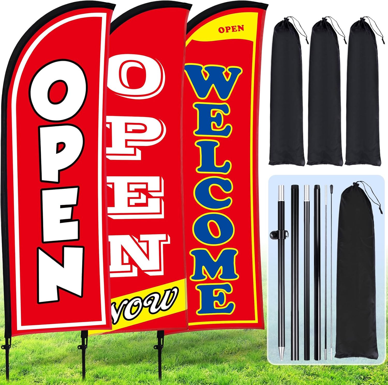 7ft Grand Opening Feather Flag Banner Set with Pole & Ground Spike – Red