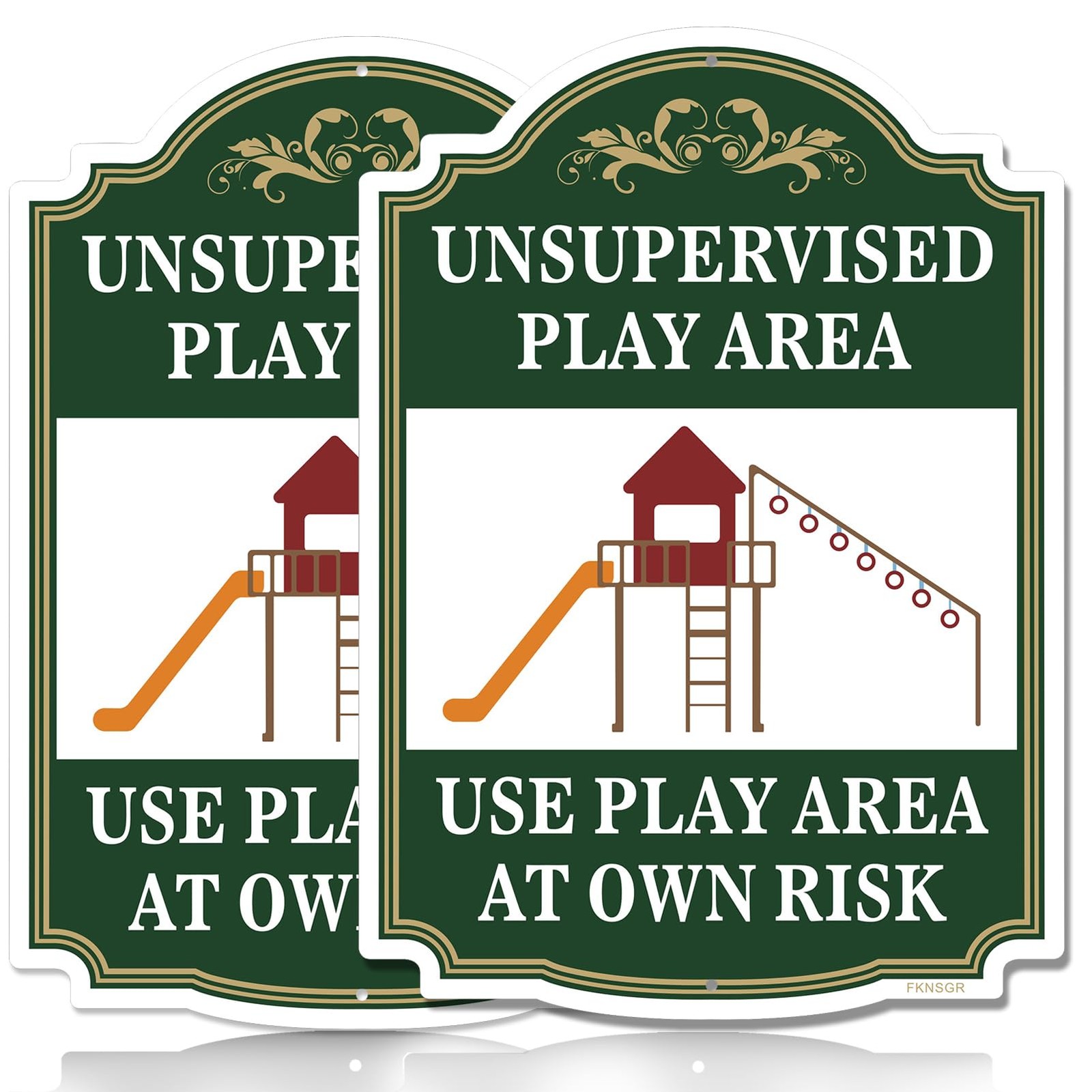 Unsupervised Play Area Use at Own Risk Sign Rust Free Aluminum 10×14 In 2 Pack