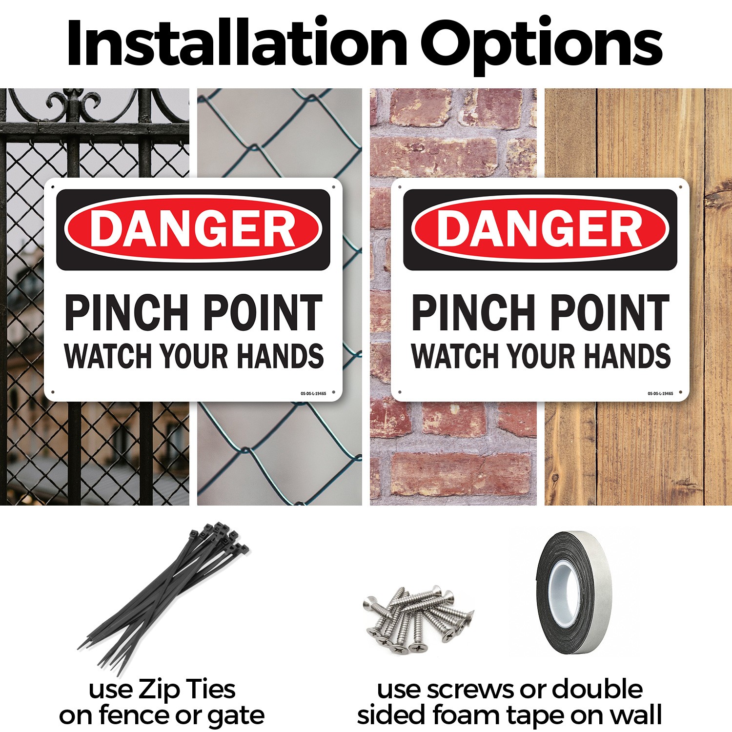 Pinch Point Watch Your Hands OSHA Danger Sign Metal, Plastic, Decal 5 or 10 Pack
