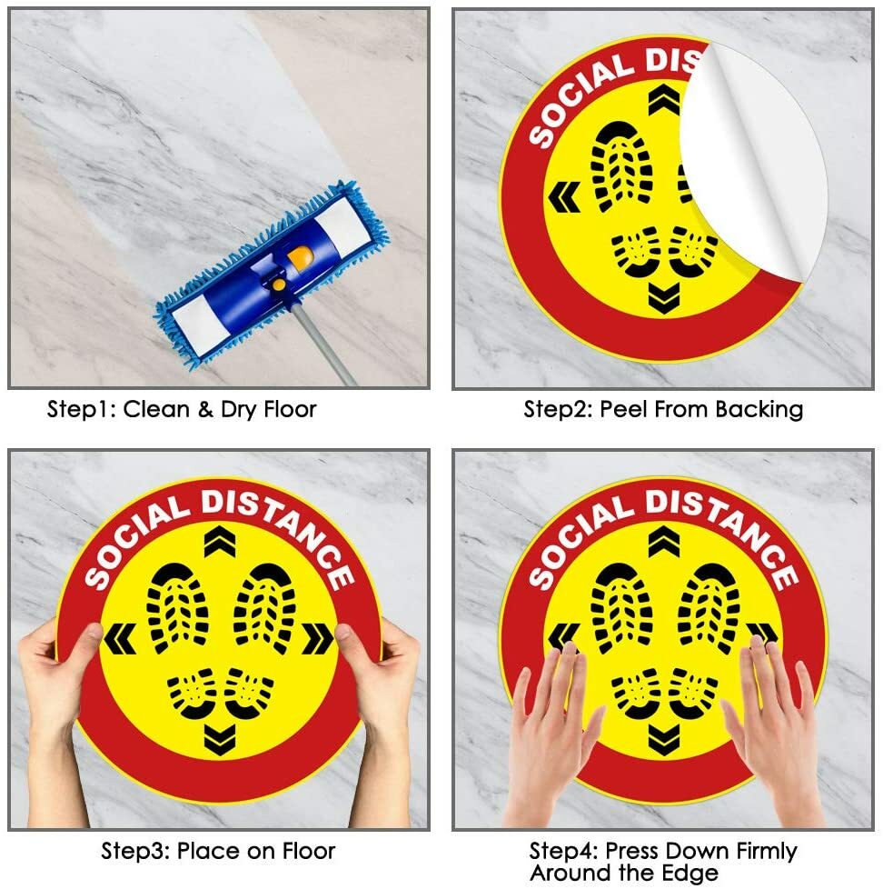 15 Pack 12.5″ Social Distancing Floor Decals Stickers – 6ft Public Keep Safe