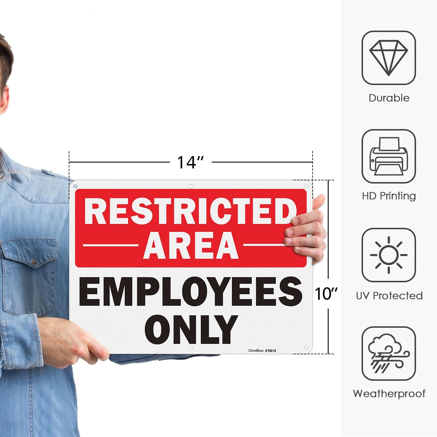Employees Only Restricted Area Sign 14 x 10 Inch