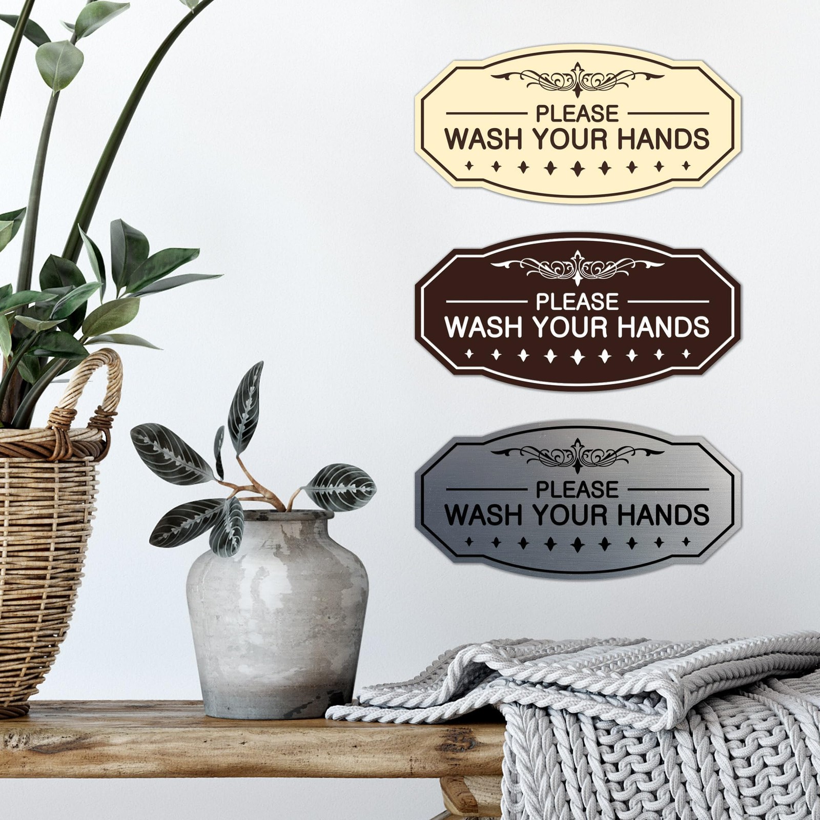 Victorian Please Wash Your Hands Sign (Navy Blue / White) – Medium 4″ X 8″