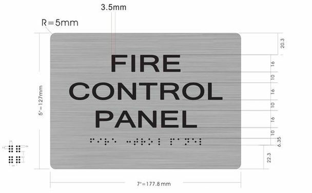 FIRE Control Panel Sign With Braille and Raised Letters (Aluminum, Size 5X7)