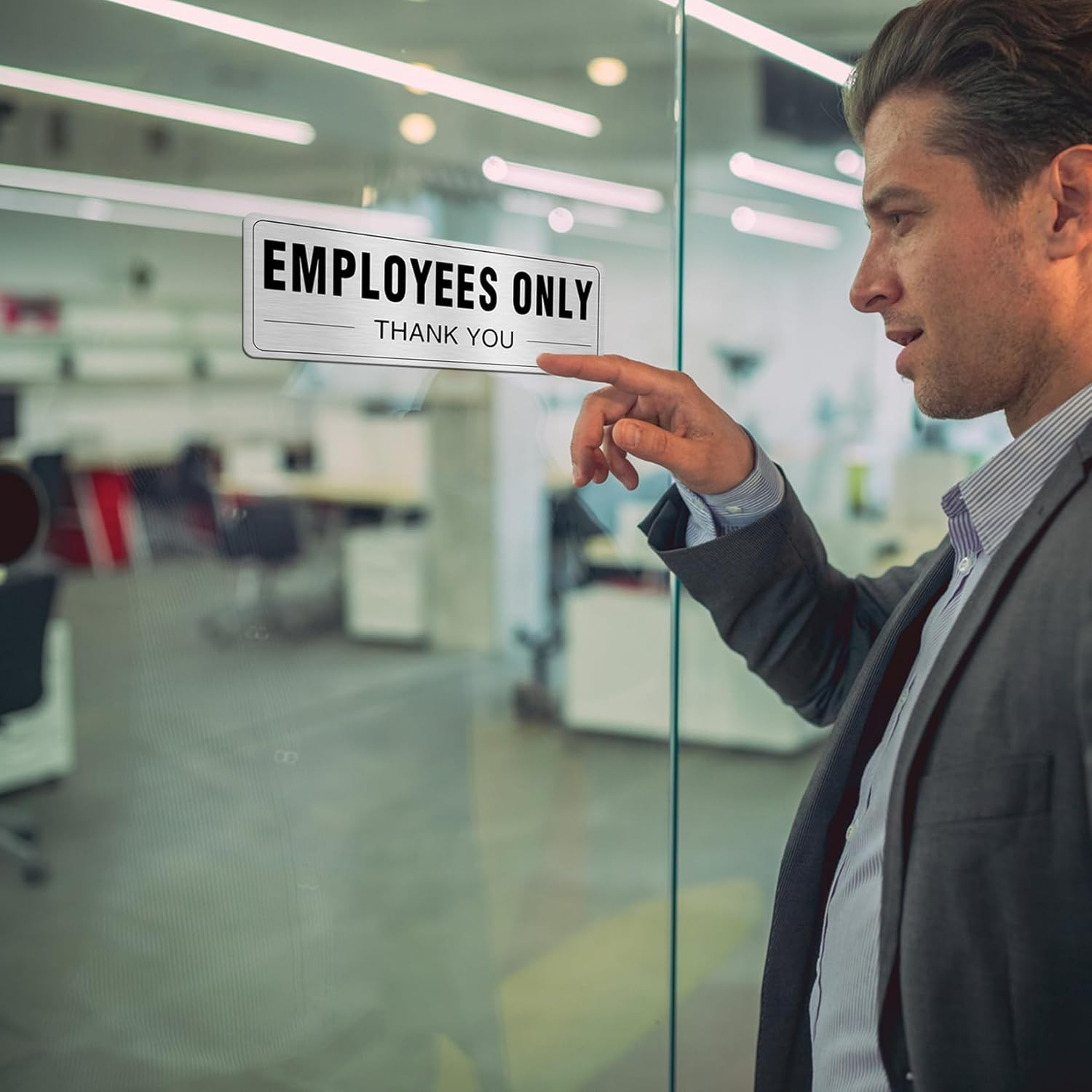 Employees Only 9×3 Inch Aluminum Silver Sign for Business Self-Adhesive Metal Do