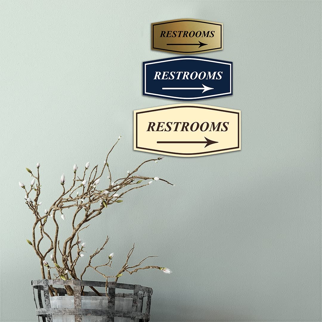 Fancy Restrooms Right Arrow Sign (Black Gold) – Large 1 Pack
