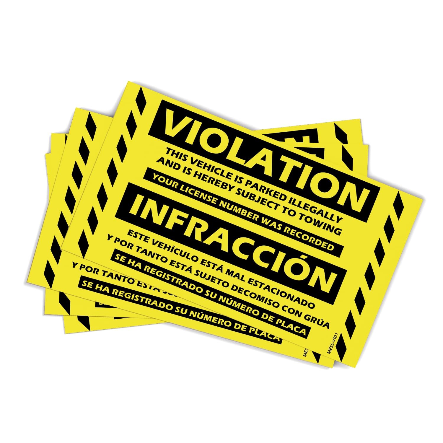 MESS Parking Violation Stickers 100 Pack Yellow 8x5in Bilingual Spanish Tow Warn
