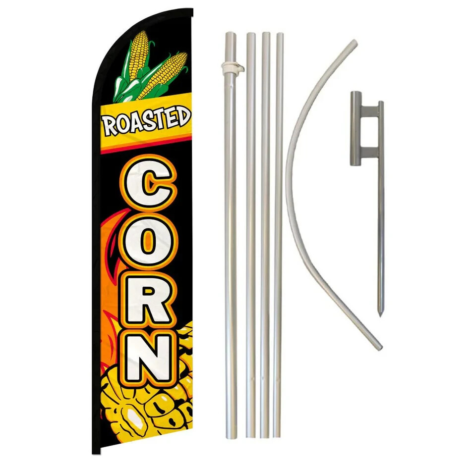 Roasted Corn Windless Full Curve Advertising Fair Food Banner Flag & Pole Kit