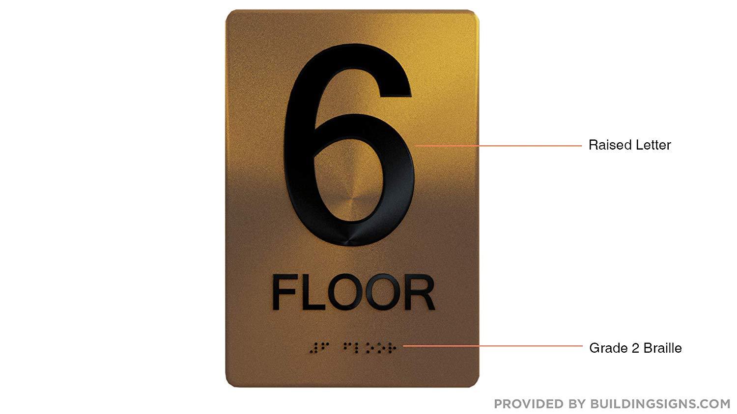 Floor 6 Sign- 6th Floor Sign- Gold(Aluminium, Gold/Black,Size 6X9) ..REF24-1027