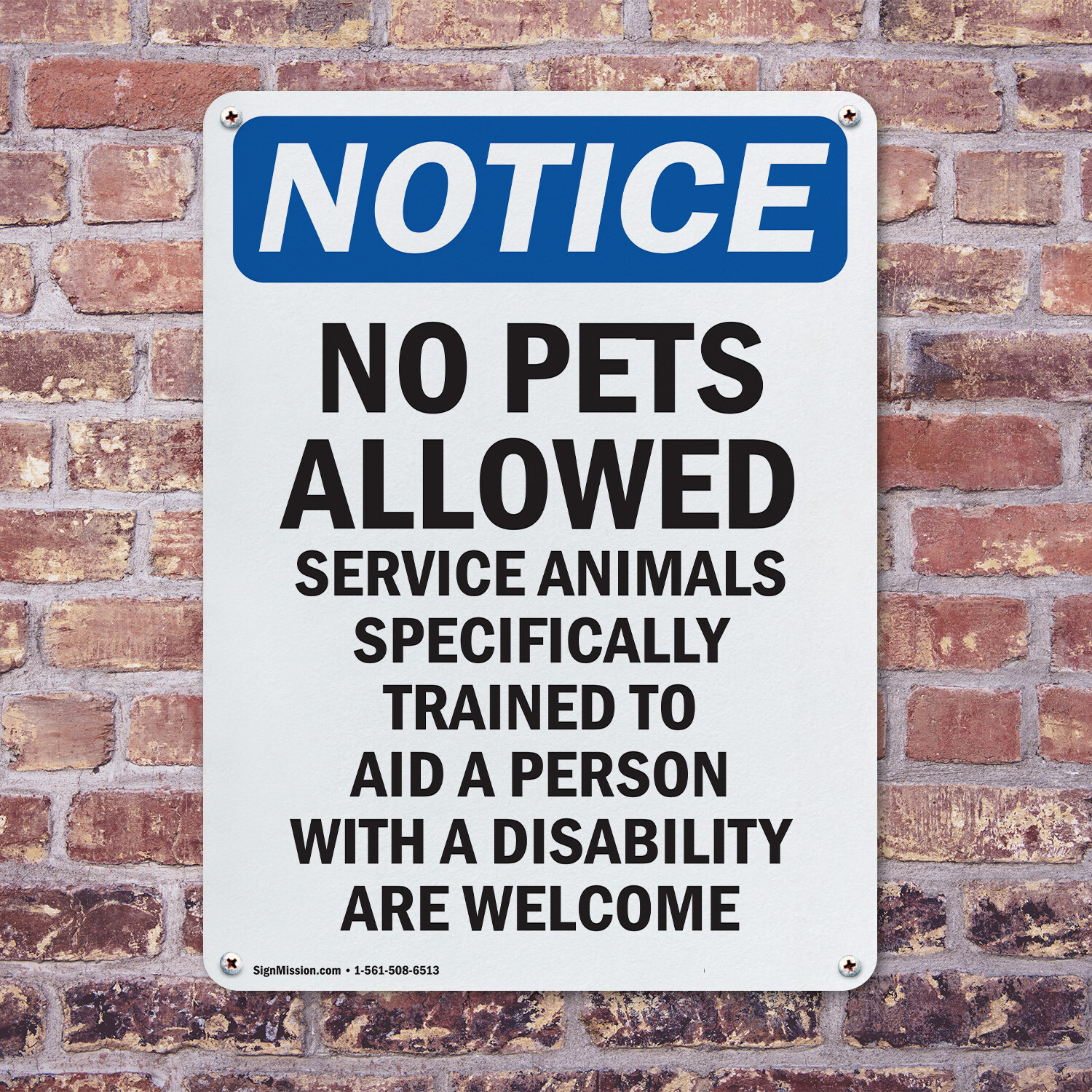 (2 Pack) No Pets Allowed Service Animals Welcome OSHA Notice Sign Decal Metal