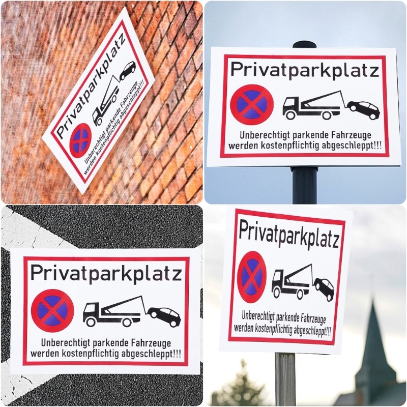 Set of 5Pcs Private Parking Prohibition Signs Stainless Steel Plate for Outdoor