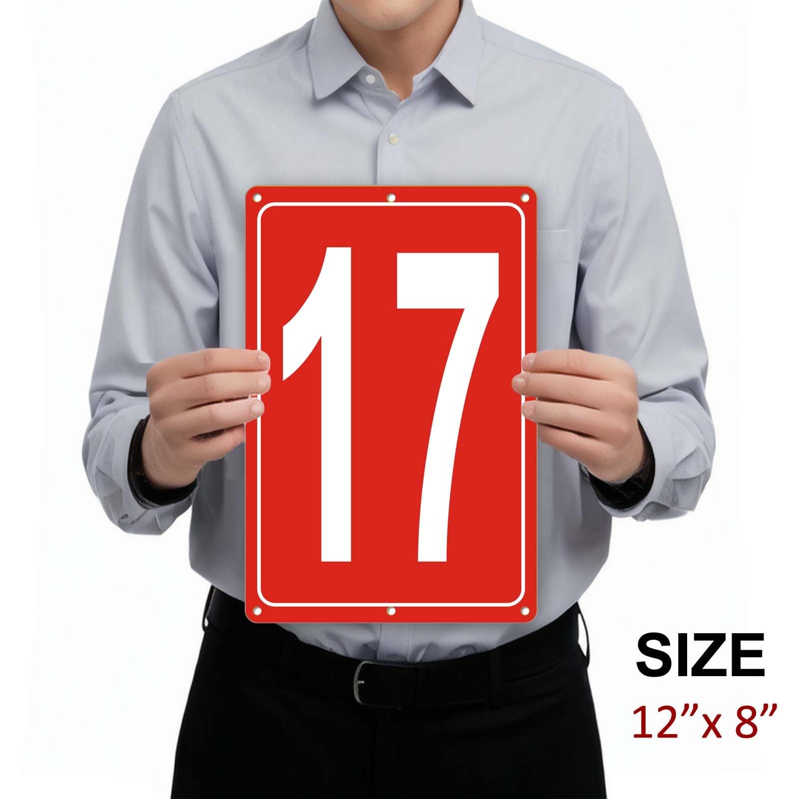 Numbered Sign 17 Aluminum Tennis Court Parking Lot Signage 12×8 Inch Metal