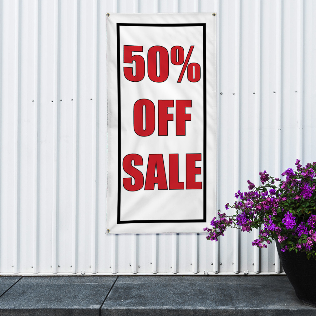 Vertical Vinyl Banner Multiple Sizes 50% Discount Deal Promotion Business