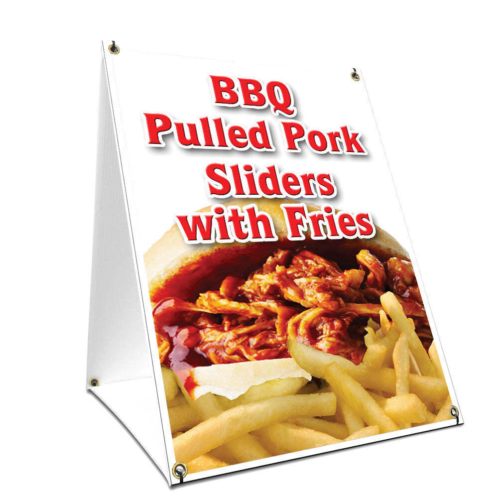 A-frame Sidewalk Sign Bbq Pork Sliders With Graphics On Each Side