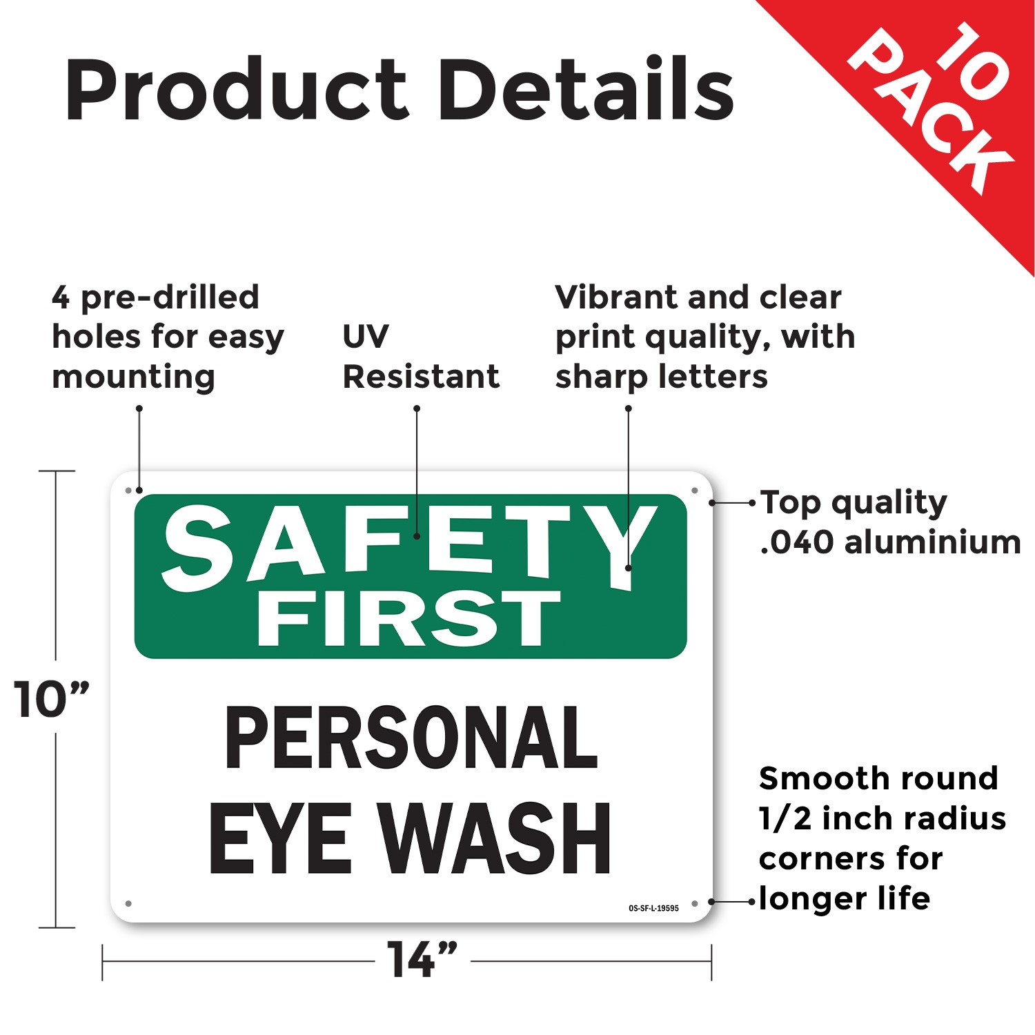Personal Eye Wash OSHA Safety First Sign Metal, Plastic, Or Decal – 5 or 10 Pack