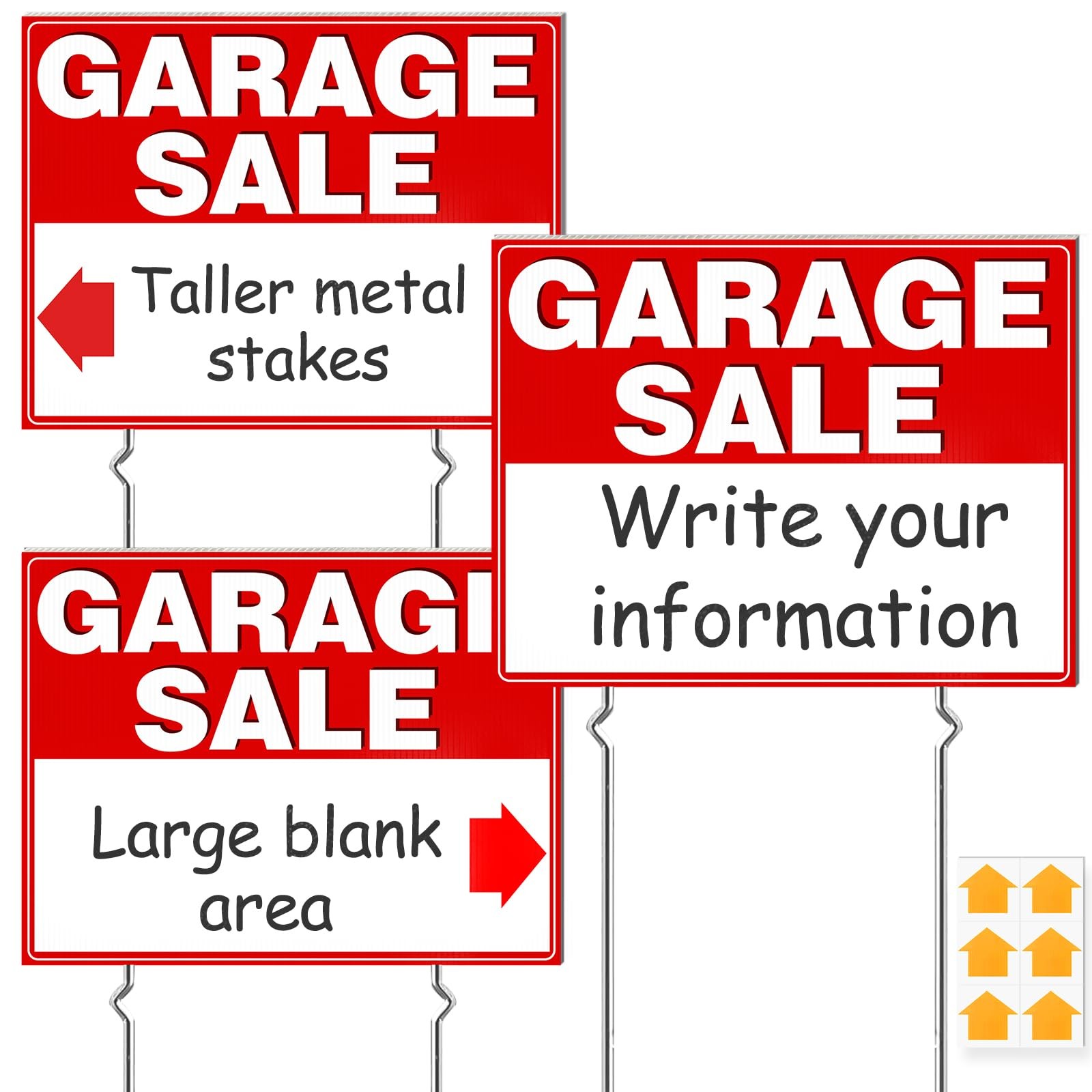 Remiawy Garage Sale Signs 3 Pcs Yard Signs with Metal Stakes 17×13 Inch Double
