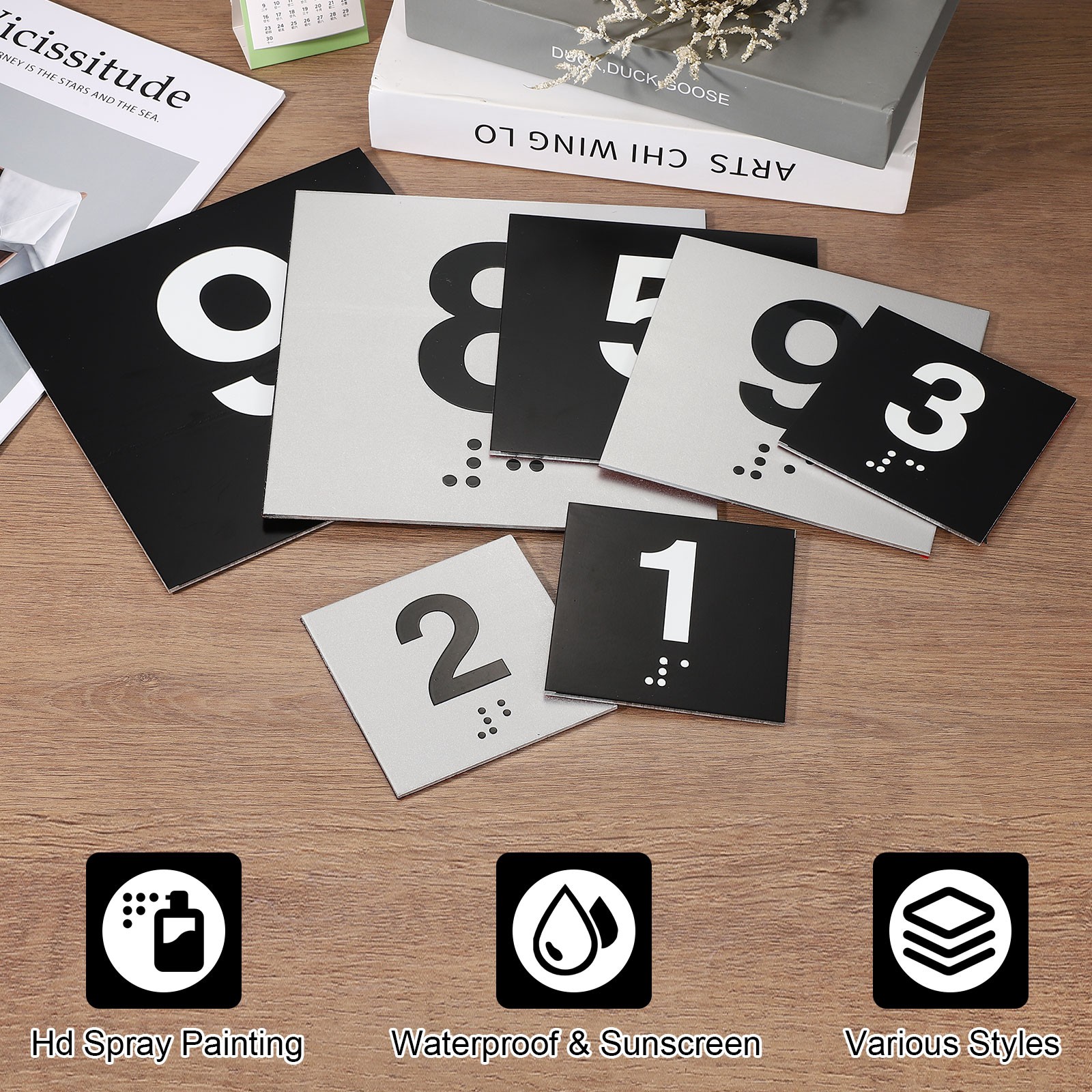 Exam Room Number Sign, 4″ x 4″ Number 1 Sign with Braille, Black on Silver