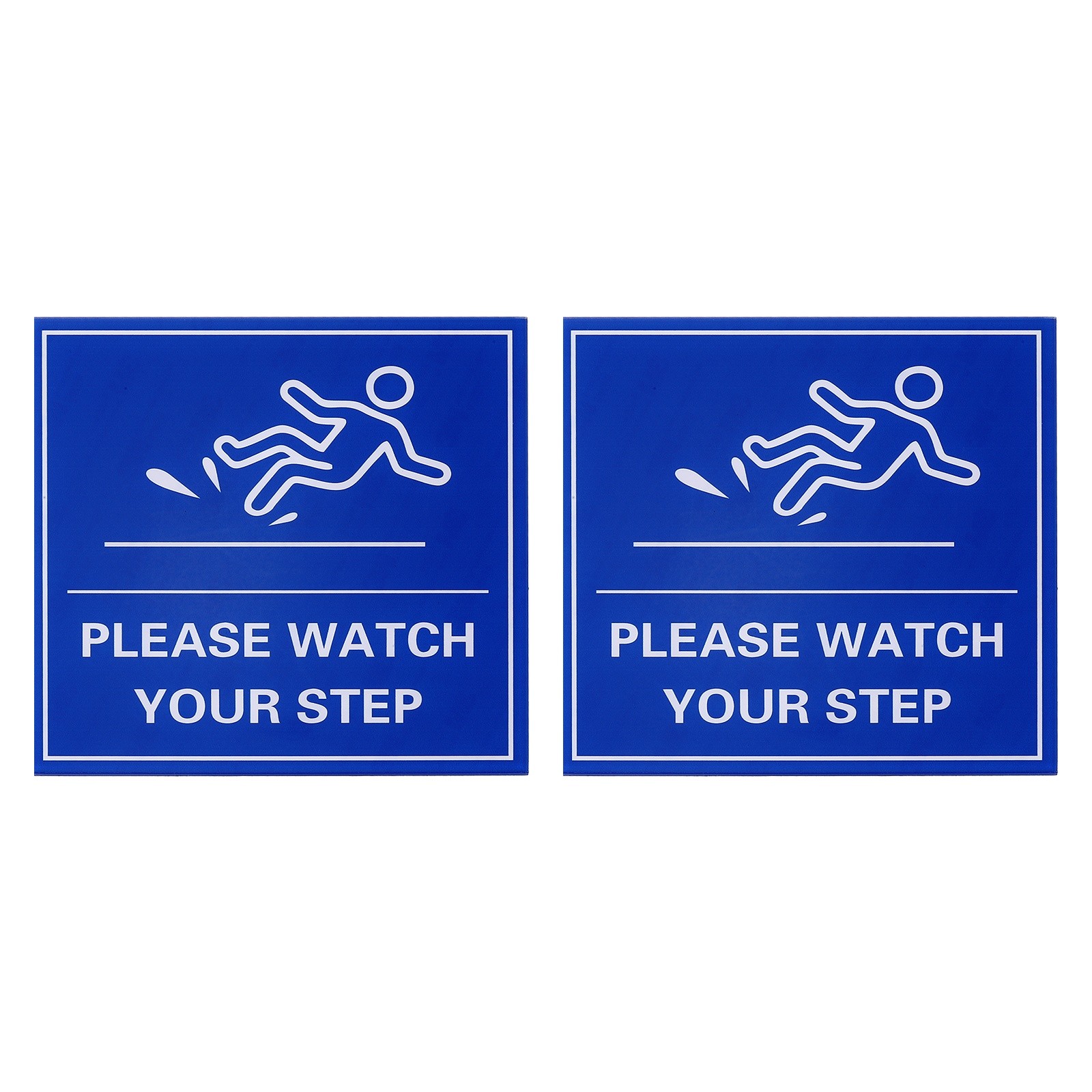 4″x4″ Please Watch Your Step Sign 2Pcs, Warning Sign Blue w/ White Text