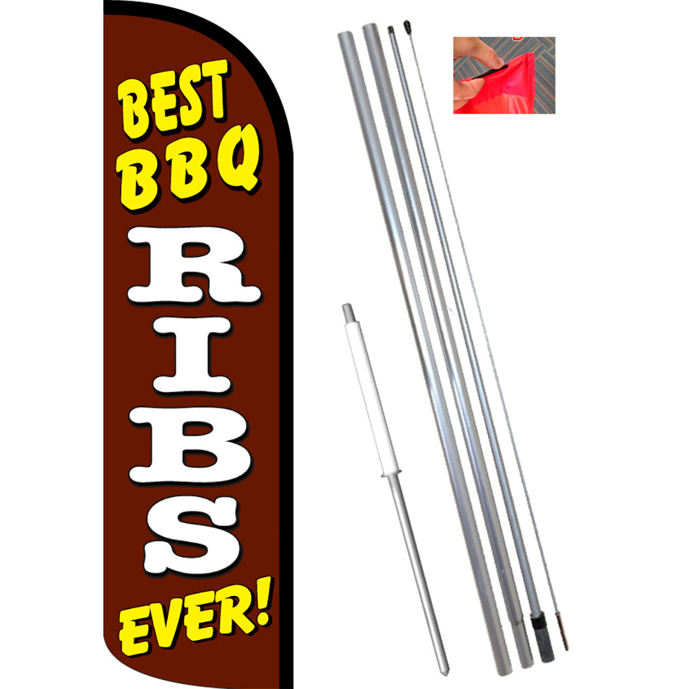 BEST BBQ RIBS EVER Windless Feather Flag Bundle (Complete Kit) OR Optional Repla
